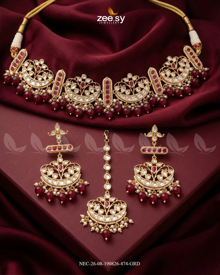 Orla Pearl Drop Necklace Set Golden Red Necklace Sets - Zeesy Jewellery Pakistan | Premium Artificial & Imitation Jewellery