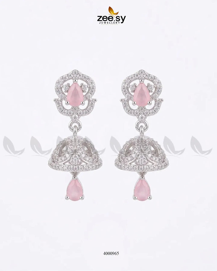 Ornate American Diamond Jhumka Earrings