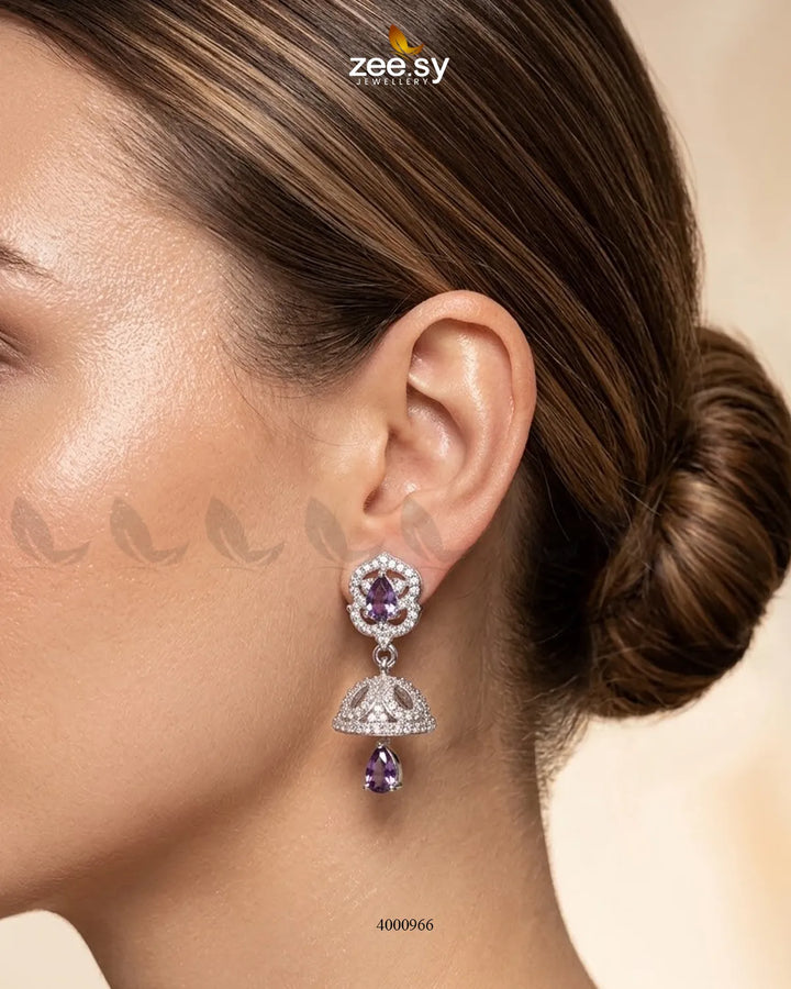 Ornate American Diamond Jhumka Earrings