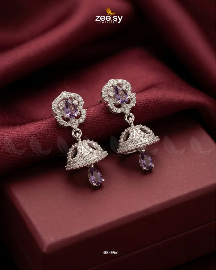 Ornate American Diamond Jhumka Earrings