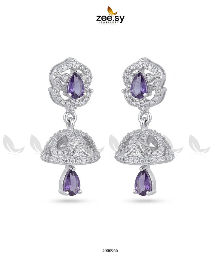 Ornate American Diamond Jhumka Earrings