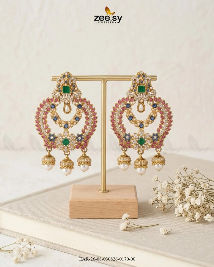 Ornate Multi Stone Chandbali Earrings