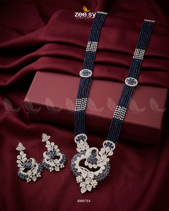 Ornate Peacock Zircon Malla Set