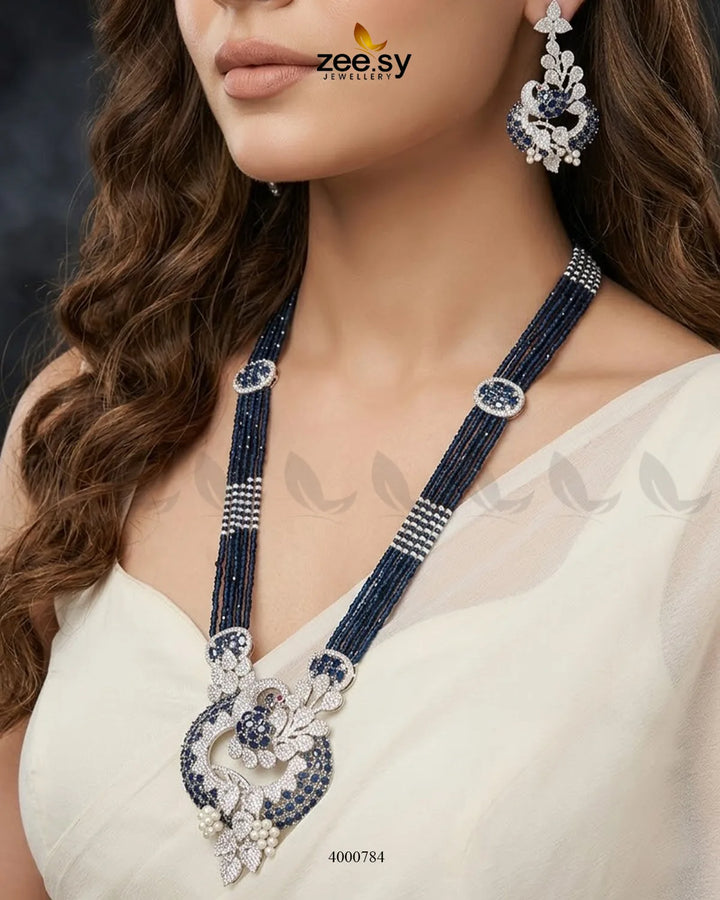 Ornate Peacock Zircon Malla Set