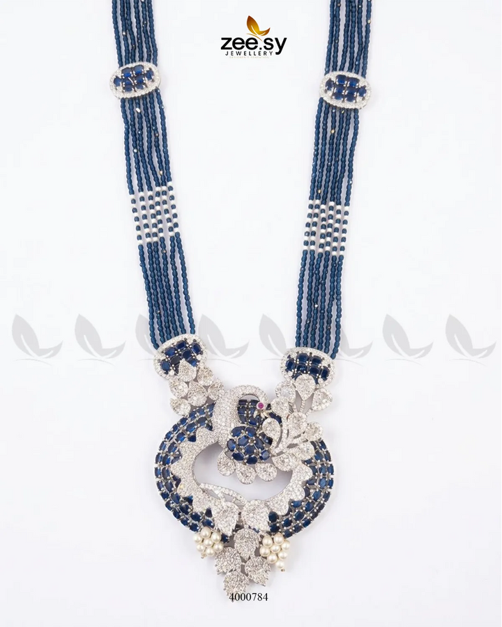 Ornate Peacock Zircon Malla Set