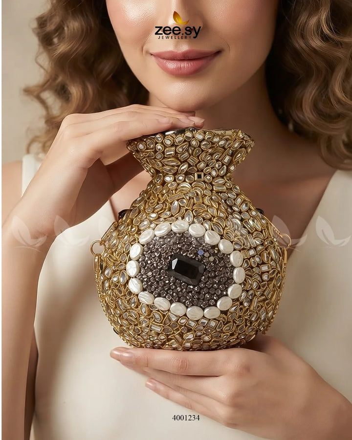 Ornate Kundan Potli Clutch Bag