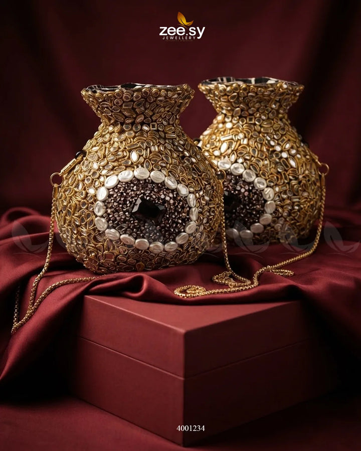 Ornate Kundan Potli Clutch Bag
