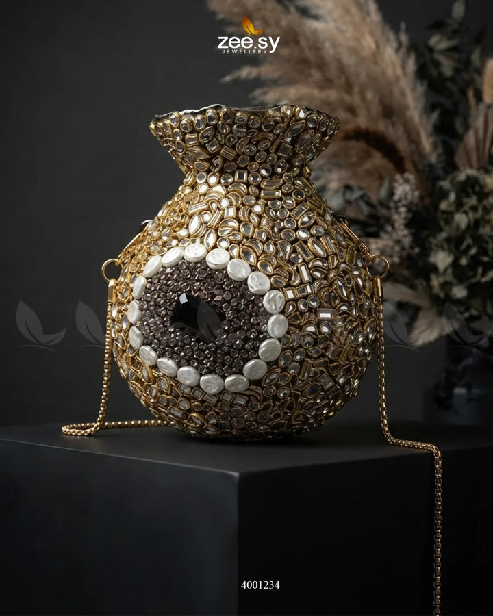 Ornate Kundan Potli Clutch Bag