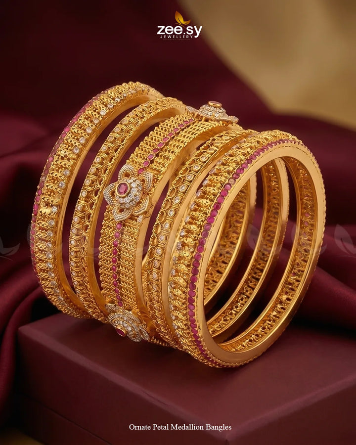 Ornate Petal Medallion Bangles BANGLES - Zeesy Jewellery Pakistan | Premium Artificial & Imitation Jewellery