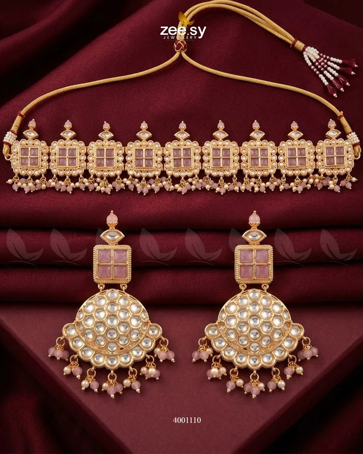 Pastel Square Beaded Necklace Set