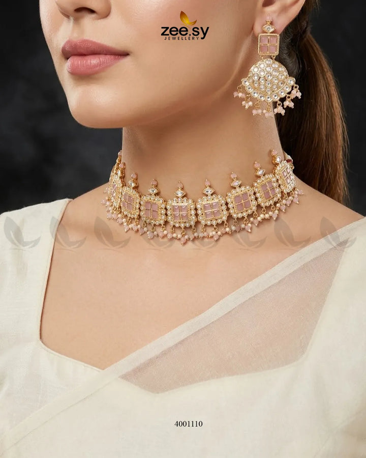 Pastel Square Beaded Necklace Set