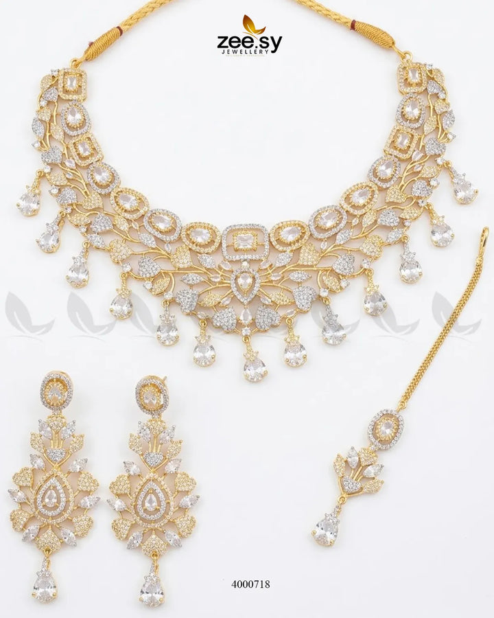 Petal American Diamond Necklace Set Necklace Sets - Zeesy Jewellery Pakistan | Premium Artificial & Imitation Jewellery