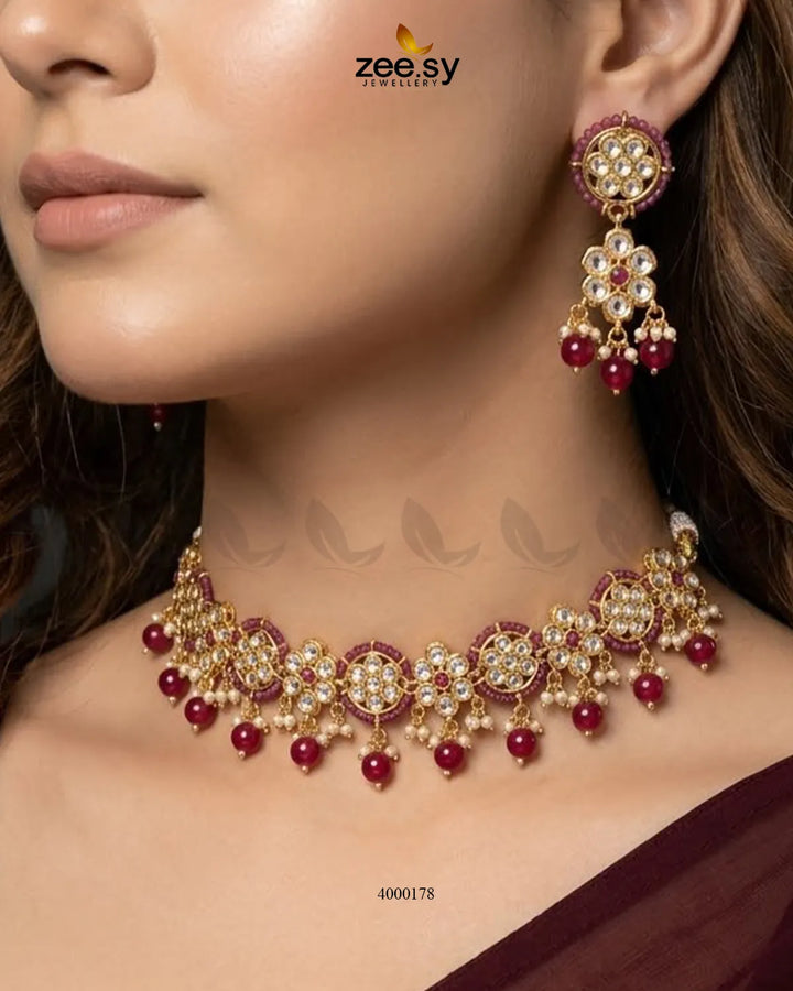 Petunia Floral Stone Necklace Set Necklace Sets - Zeesy Jewellery Pakistan | Premium Artificial & Imitation Jewellery