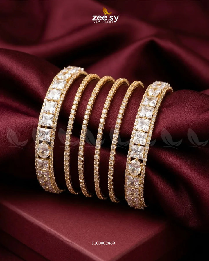 Princess Cut Zirconia Bangle - Golden Golden White Bangles - Zeesy Jewellery Pakistan | Premium Artificial & Imitation Jewellery