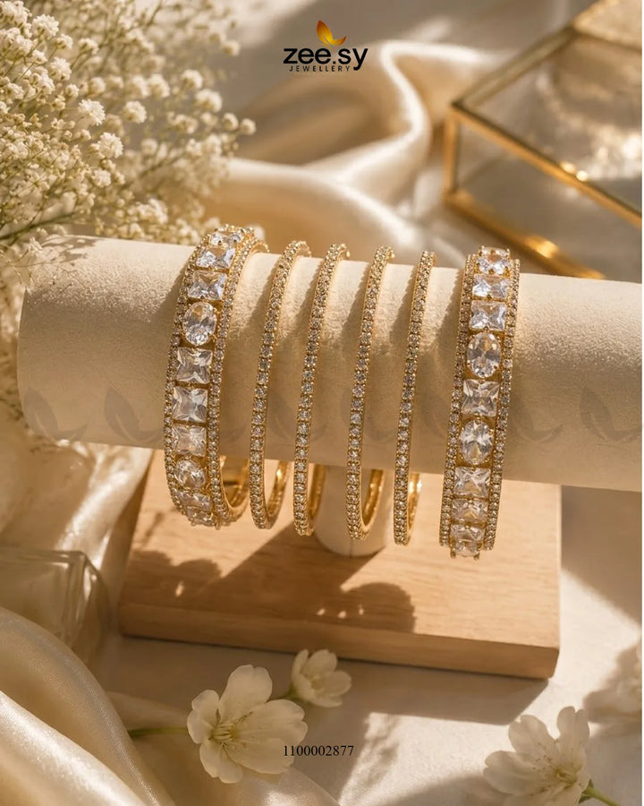 Princess Cut Zirconia Bangle - Golden Bangles - Zeesy Jewellery Pakistan | Premium Artificial & Imitation Jewellery