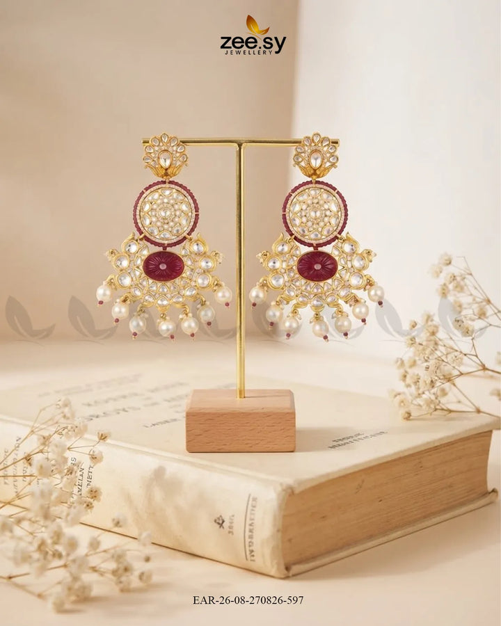 Radiance Carved Kundan Earring Earrings - Zeesy Jewellery Pakistan | Premium Artificial & Imitation Jewellery