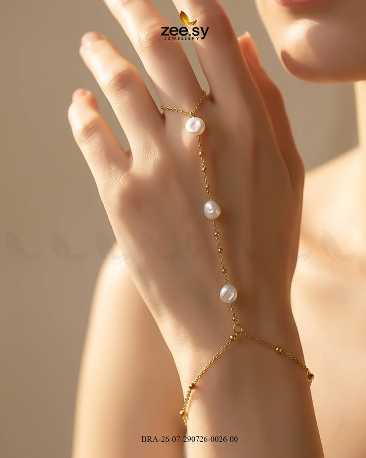 Refined Triple Pearl Finger Bracelet Bracelet - Zeesy Jewellery Pakistan | Premium Artificial & Imitation Jewellery