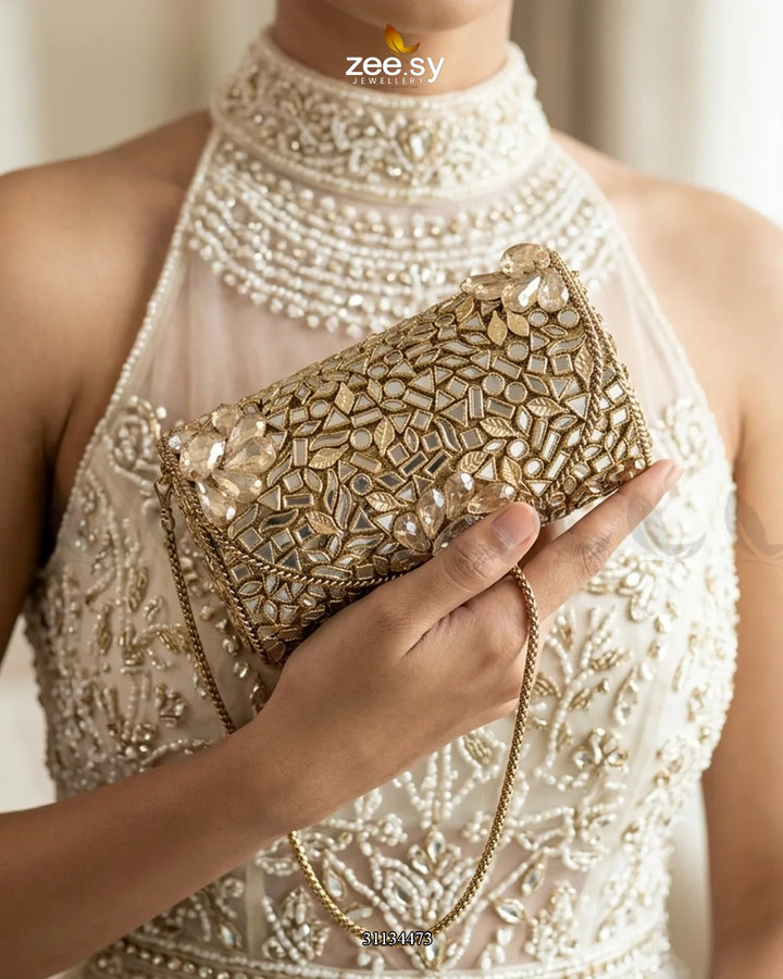 Regal Spark Floral Clutch Bag ACCESSORIES - Zeesy Jewellery Pakistan | Premium Artificial & Imitation Jewellery