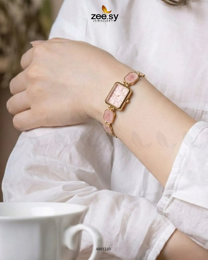 AJ03 retro square dial watch with mint and pink accents, featuring a stylish accessory design and classic timepiece look.