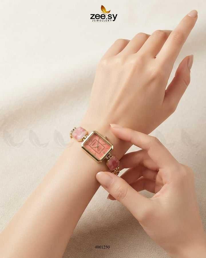 Red retro square dial watch by AJ03, showcasing a vintage-style accessory with a bold square face and classic design.