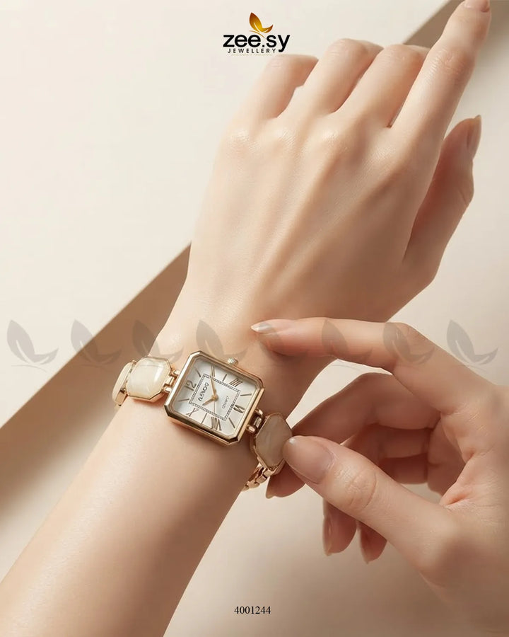 AJ03 retro square dial watch with white face and black strap, stylish accessories for a vintage-inspired look