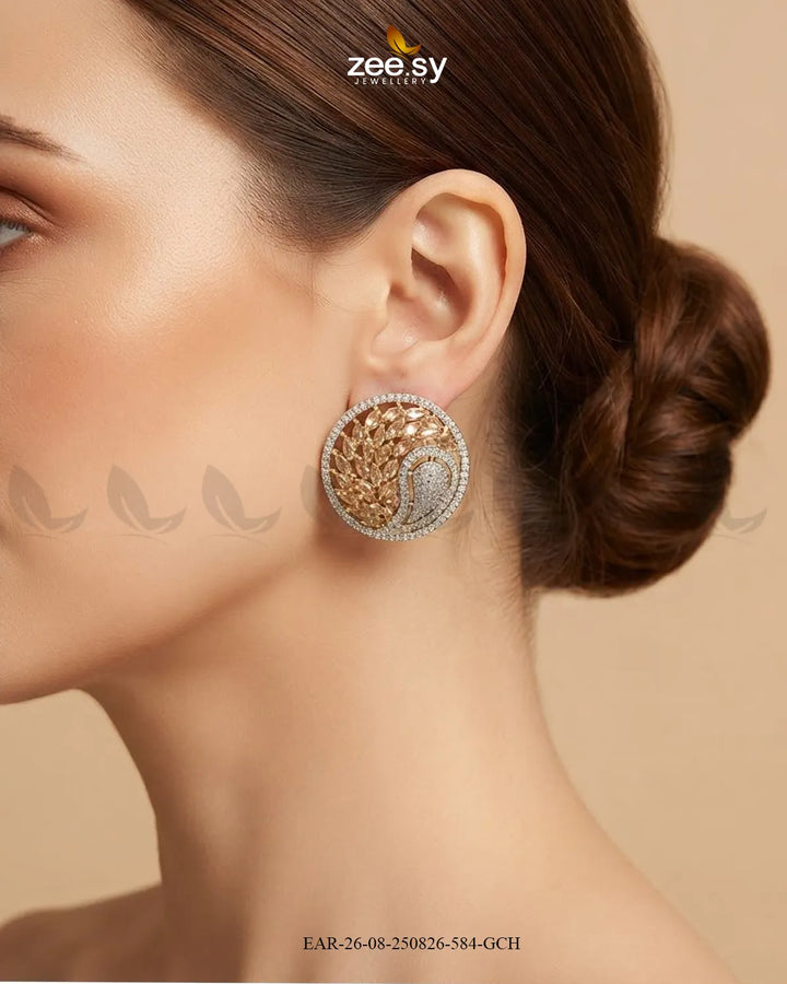 Ripple Pave Zircon Earrings - Golden Earrings - Zeesy Jewellery Pakistan | Premium Artificial & Imitation Jewellery