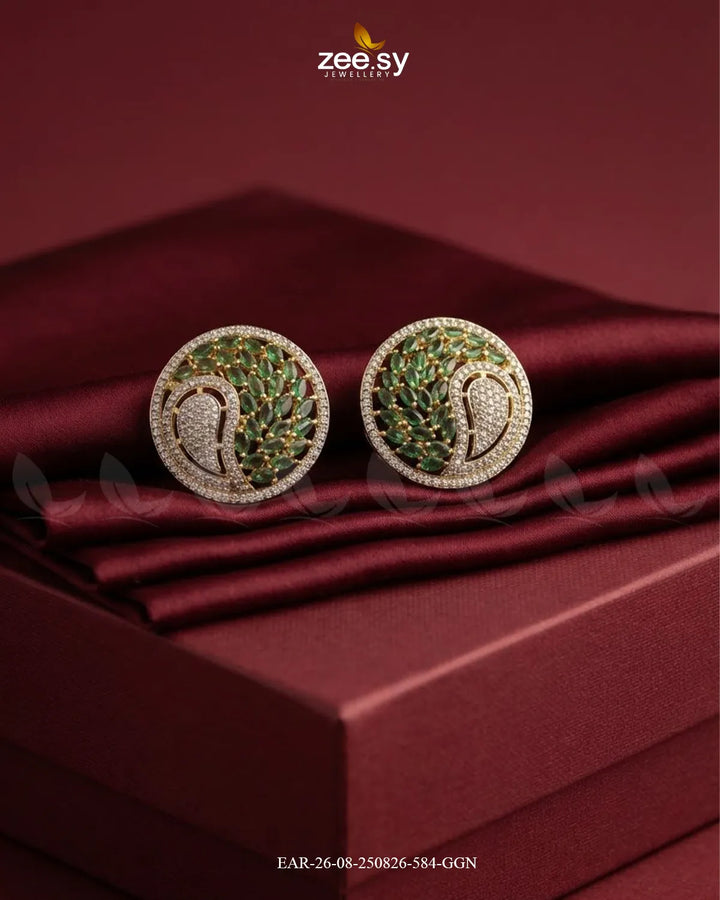 Ripple Pave Zircon Earrings - Golden Golden Green Earrings - Zeesy Jewellery Pakistan | Premium Artificial & Imitation Jewellery