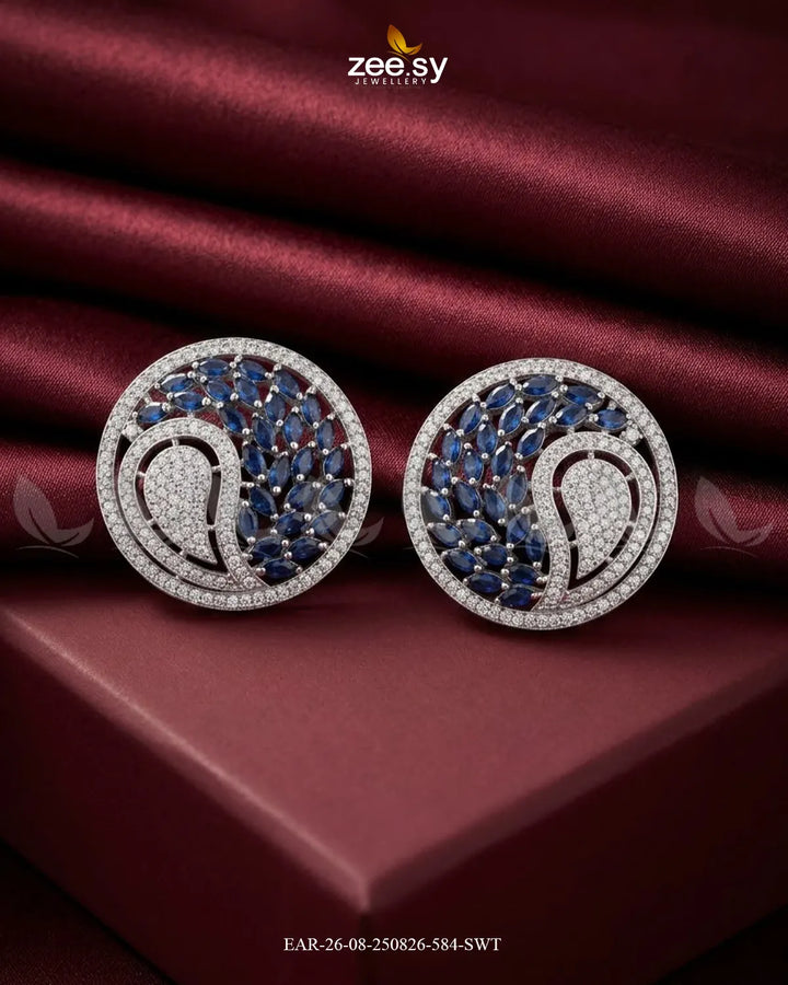 Ripple Pave Zircon Earrings - Silver Silver Blue Earrings - Zeesy Jewellery Pakistan | Premium Artificial & Imitation Jewellery