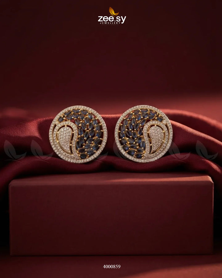 Ripple Pave Zircon Earrings - Golden Golden Blue Earrings - Zeesy Jewellery Pakistan | Premium Artificial & Imitation Jewellery