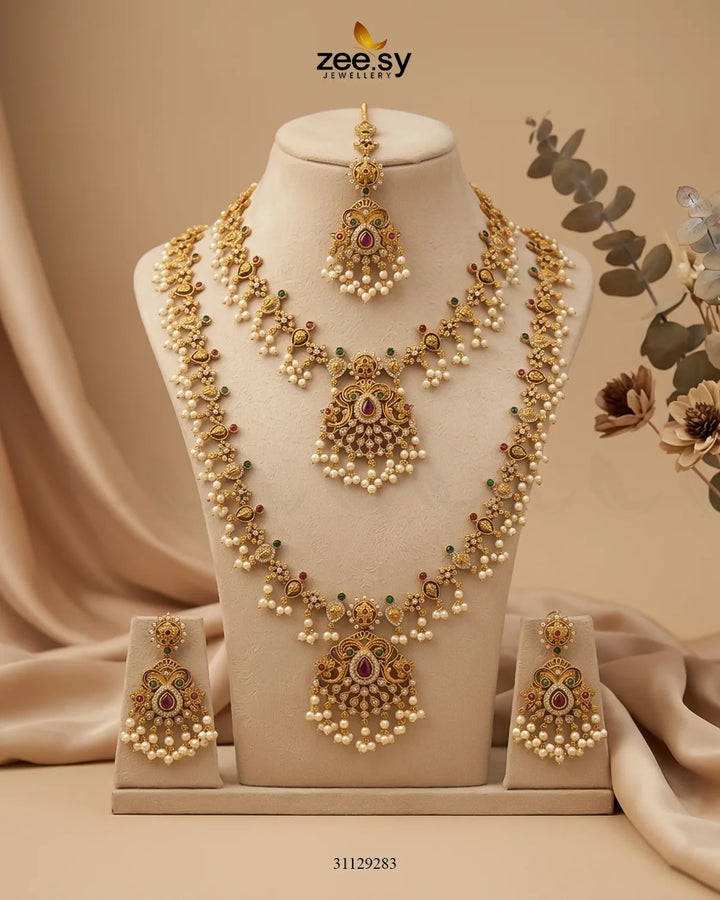 Roseate Teardrop Pearl Malla Set Malla Necklace - Zeesy Jewellery Pakistan | Premium Artificial & Imitation Jewellery