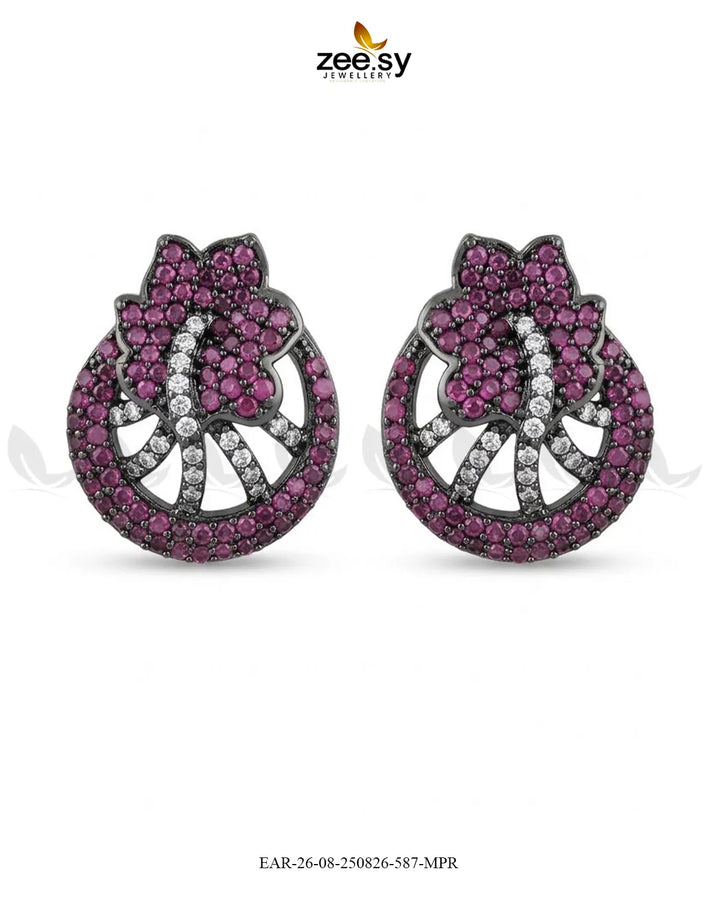 Royal Floral Zircon Earrings - Metallic