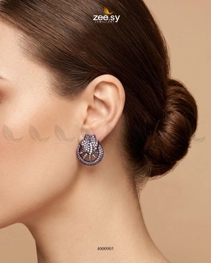 Royal Floral Zircon Earrings - Metallic Earrings - Zeesy Jewellery Pakistan | Premium Artificial & Imitation Jewellery