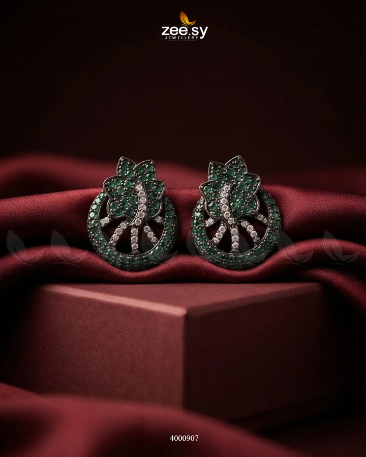 Royal Floral Zircon Earrings - Metallic Metallic Green Earrings - Zeesy Jewellery Pakistan | Premium Artificial & Imitation Jewellery