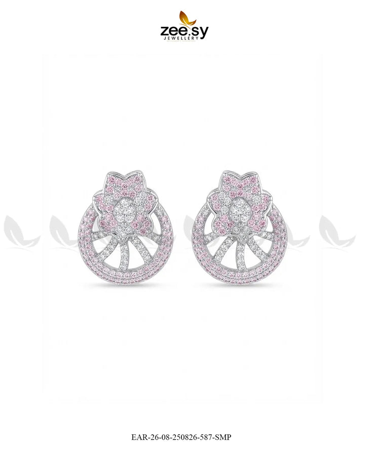 Royal Floral Zircon Earrings - Silver