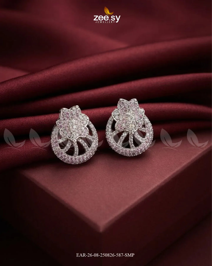 Royal Floral Zircon Earrings - Silver