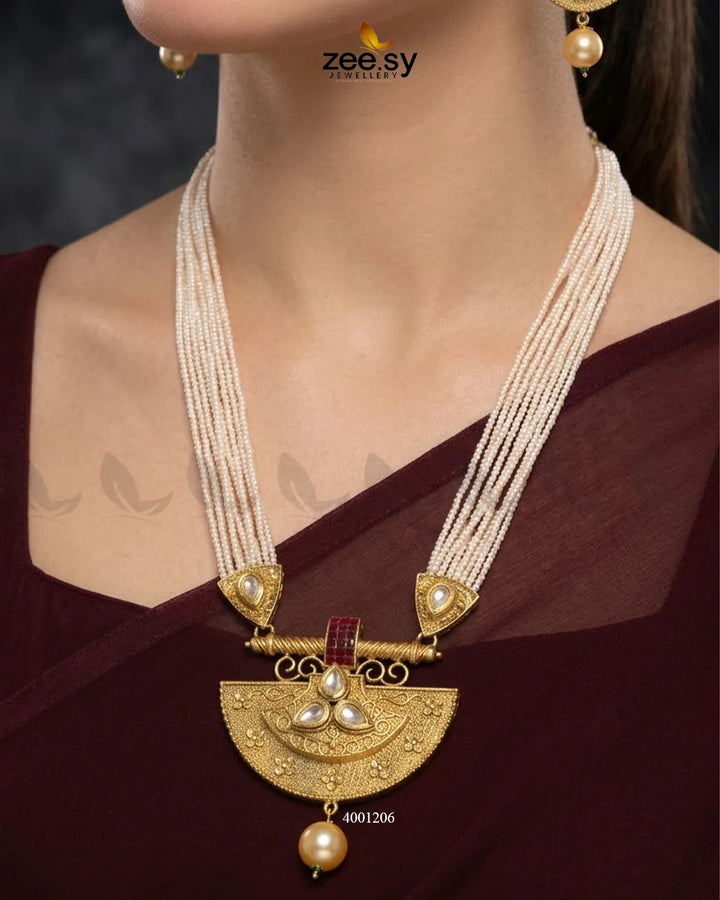 Royal Kundan Pearl Malla Set Malla Necklace - Zeesy Jewellery Pakistan | Premium Artificial & Imitation Jewellery