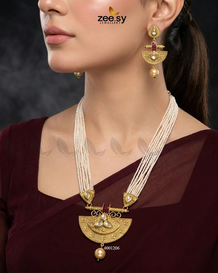 Royal Kundan Pearl Malla Set Malla Necklace - Zeesy Jewellery Pakistan | Premium Artificial & Imitation Jewellery