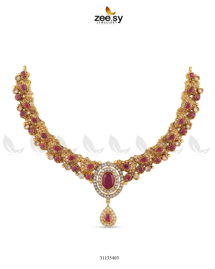 Royal Ruby Oval Bridal Set Bridal Set - Zeesy Jewellery Pakistan | Premium Artificial & Imitation Jewellery