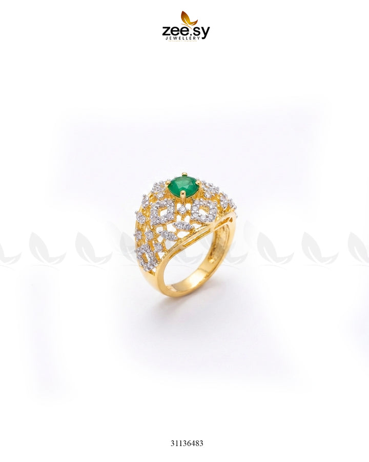 Majestic Geometric Gemstone Ring Golden Green Finger Ring - Zeesy Jewellery Pakistan | Premium Artificial & Imitation Jewellery
