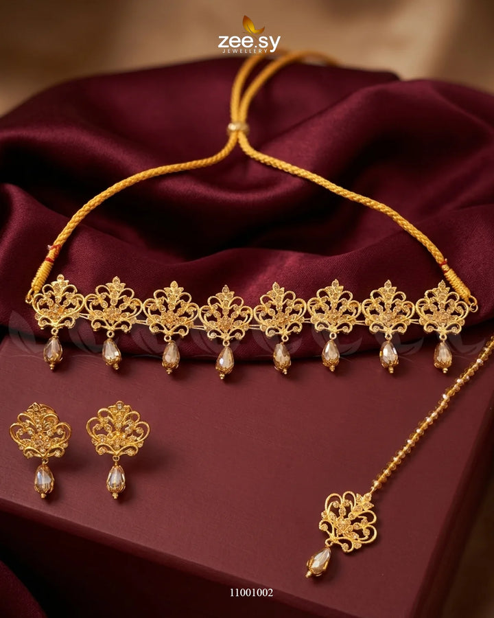 Floral Filigree Traditional Choker Set Necklace Sets - Zeesy Jewellery Pakistan | Premium Artificial & Imitation Jewellery