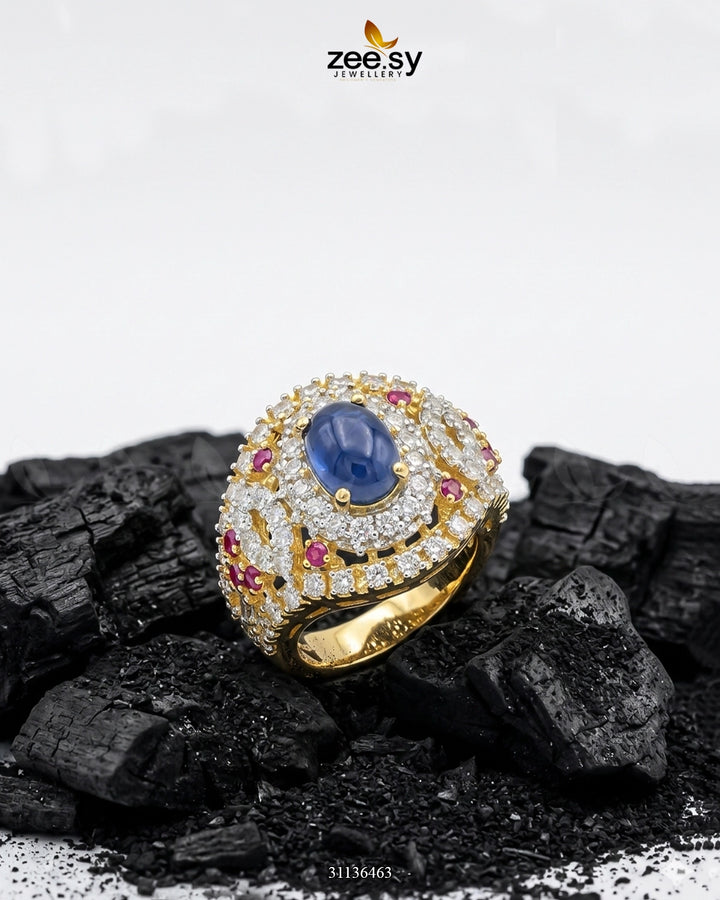 Sapphire Circle Cluster Ring Golden Ruby & Blue Finger Ring - Zeesy Jewellery Pakistan | Premium Artificial & Imitation Jewellery