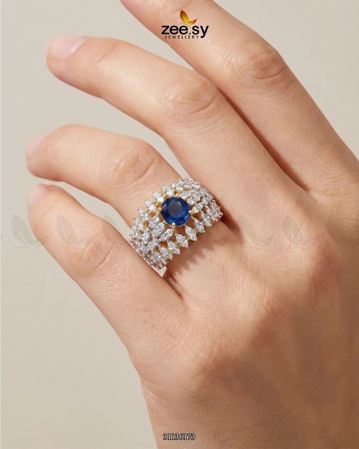 Sapphire Crown Gems Cluster Ring Finger Ring - Zeesy Jewellery Pakistan | Premium Artificial & Imitation Jewellery
