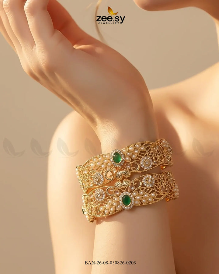 Scalloped Pearl Filigree Statement Bangles