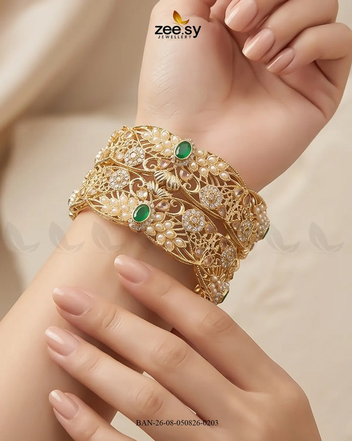 Scalloped Pearl Filigree Statement Bangles