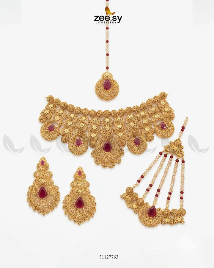Scarlet Heritage Ruby Bridal Set Bridal Set - Zeesy Jewellery Pakistan | Premium Artificial & Imitation Jewellery