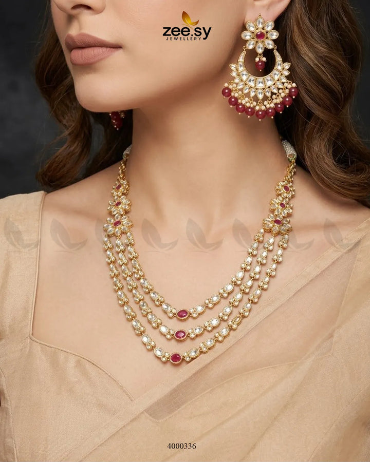 Scarlet Layered Kundan Malla Set Necklace Sets - Zeesy Jewellery Pakistan | Premium Artificial & Imitation Jewellery