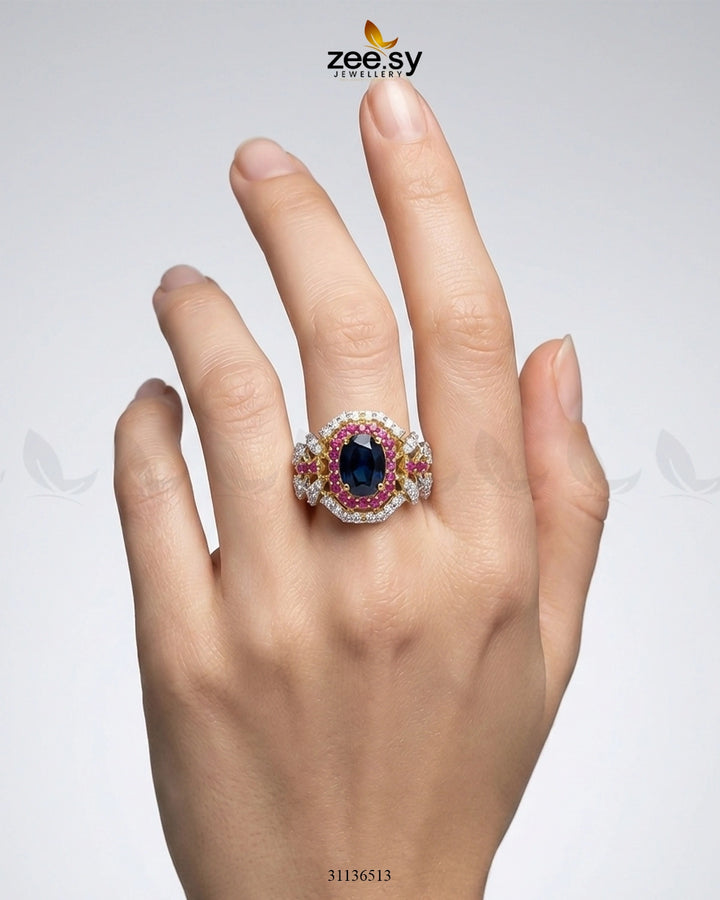 Serene Blue Gemstone Ring Finger Ring - Zeesy Jewellery Pakistan | Premium Artificial & Imitation Jewellery