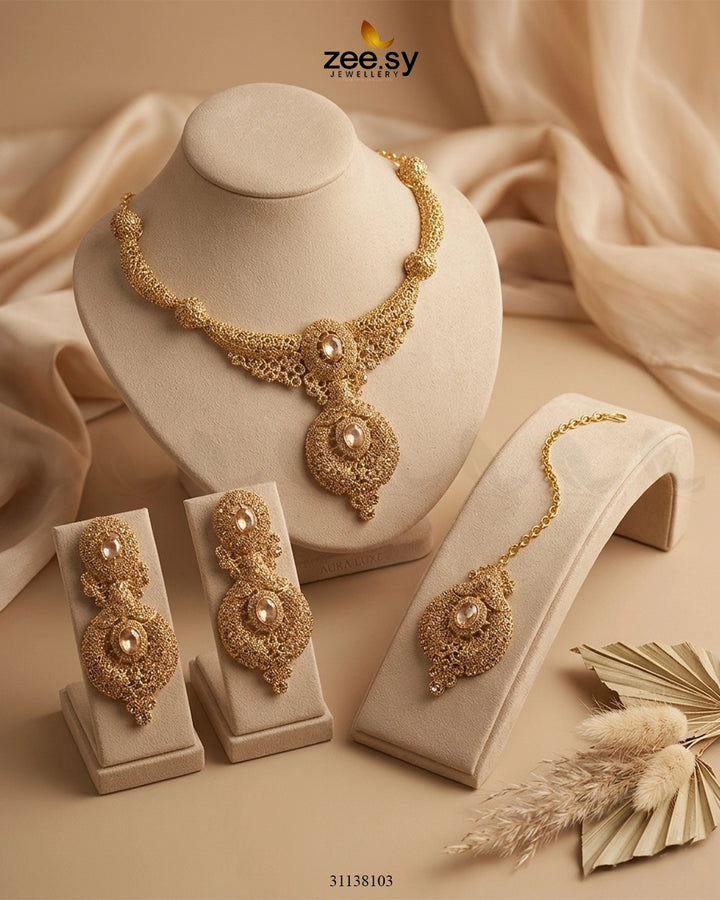 Shahi Gemstone Hasli Necklace Set Bridal Set - Zeesy Jewellery Pakistan | Premium Artificial & Imitation Jewellery