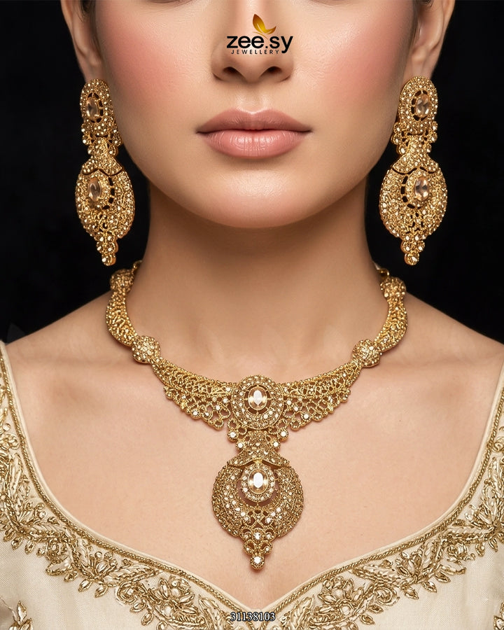 Shahi Gemstone Hasli Necklace Set Bridal Set - Zeesy Jewellery Pakistan | Premium Artificial & Imitation Jewellery