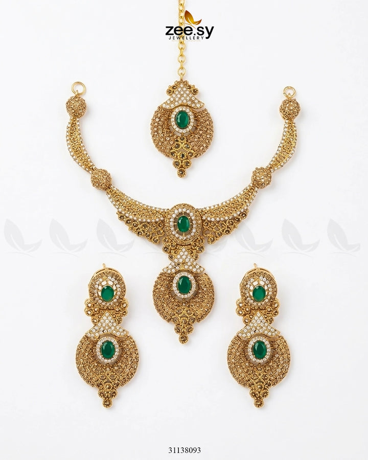 Shahi Gemstone Hasli Necklace Set Bridal Set - Zeesy Jewellery Pakistan | Premium Artificial & Imitation Jewellery